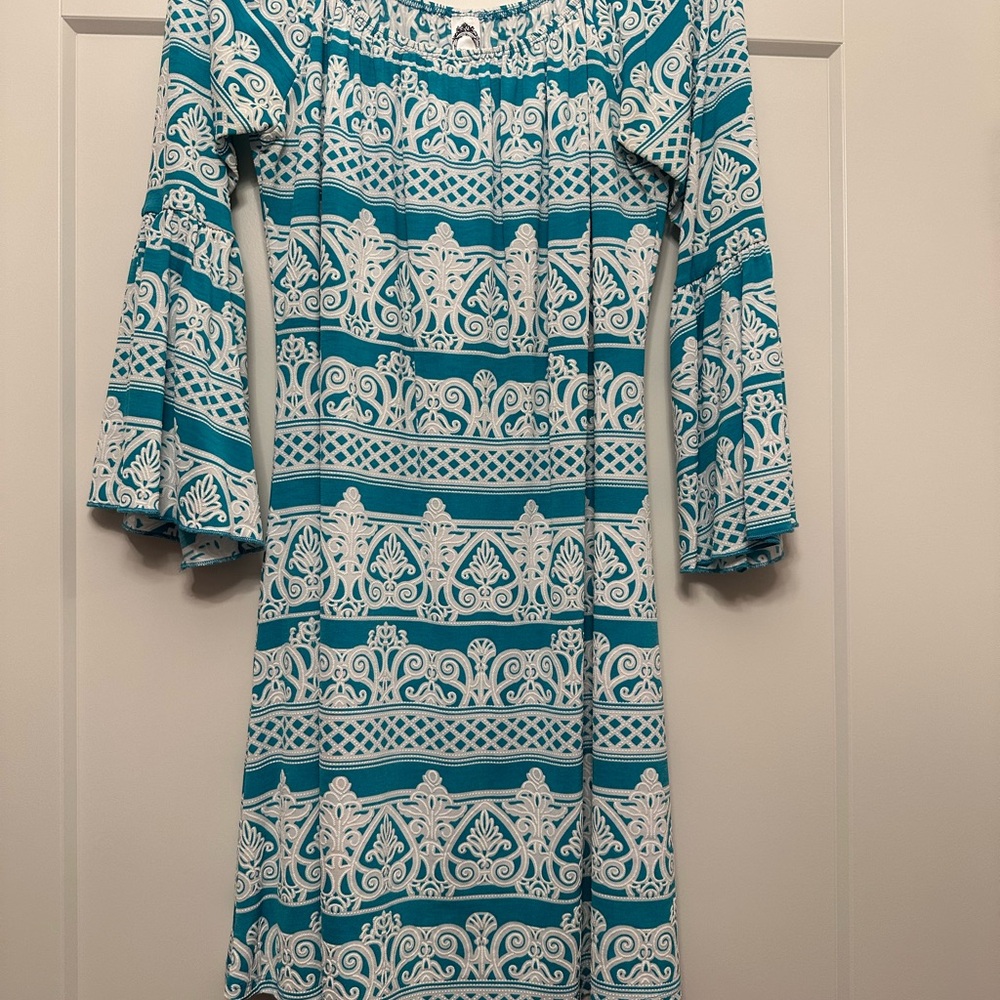 Elegant Teal and White Women's Dress